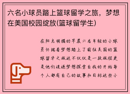 六名小球员踏上篮球留学之旅，梦想在美国校园绽放(篮球留学生)