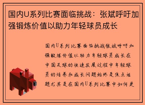 国内U系列比赛面临挑战：张斌呼吁加强锻炼价值以助力年轻球员成长