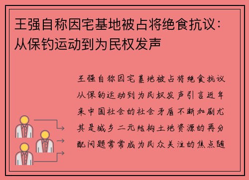 王强自称因宅基地被占将绝食抗议：从保钓运动到为民权发声