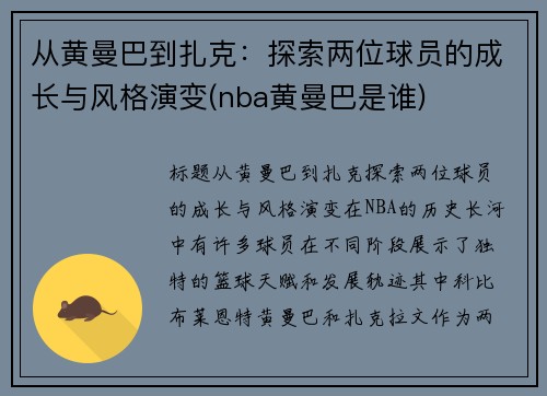 从黄曼巴到扎克：探索两位球员的成长与风格演变(nba黄曼巴是谁)