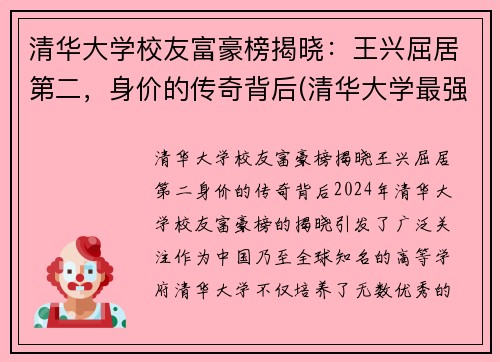 清华大学校友富豪榜揭晓：王兴屈居第二，身价的传奇背后(清华大学最强校友)