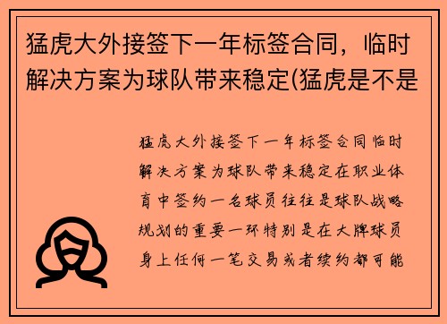 猛虎大外接签下一年标签合同，临时解决方案为球队带来稳定(猛虎是不是nba球队)