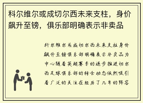 科尔维尔或成切尔西未来支柱，身价飙升至镑，俱乐部明确表示非卖品
