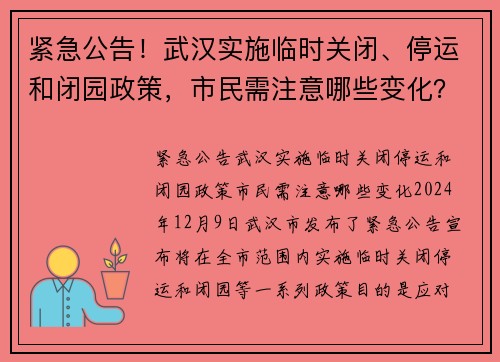 紧急公告！武汉实施临时关闭、停运和闭园政策，市民需注意哪些变化？