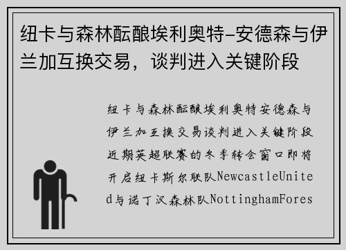 纽卡与森林酝酿埃利奥特-安德森与伊兰加互换交易，谈判进入关键阶段