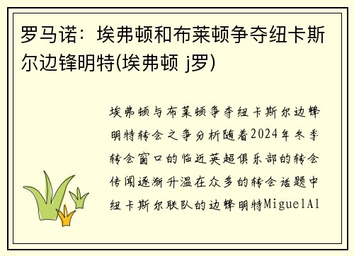 罗马诺：埃弗顿和布莱顿争夺纽卡斯尔边锋明特(埃弗顿 j罗)