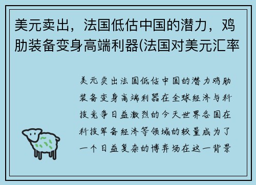 美元卖出，法国低估中国的潜力，鸡肋装备变身高端利器(法国对美元汇率)