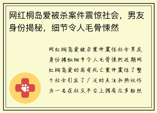 网红桐岛爱被杀案件震惊社会，男友身份揭秘，细节令人毛骨悚然