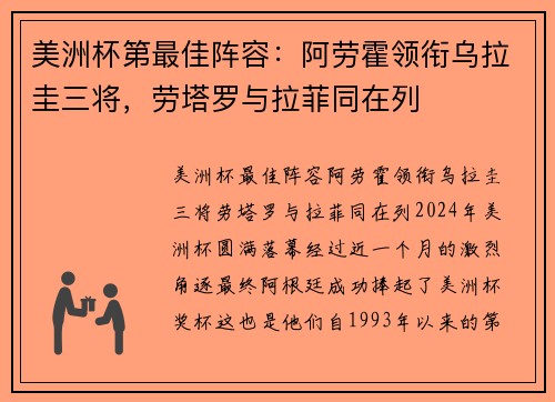 美洲杯第最佳阵容：阿劳霍领衔乌拉圭三将，劳塔罗与拉菲同在列