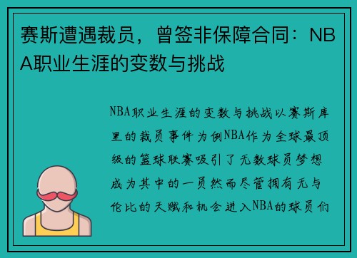 赛斯遭遇裁员，曾签非保障合同：NBA职业生涯的变数与挑战